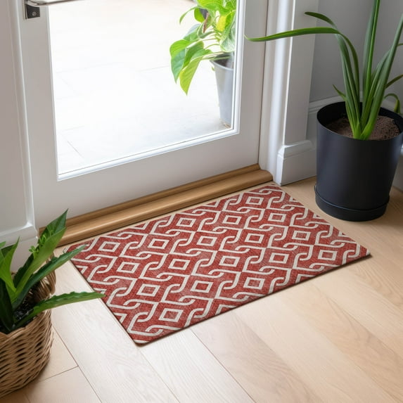 Addison Rugs Chantille Indoor/Outdoor Transitional Geometric Red Washable Rectangle Rug, 1'8" x 2'6"