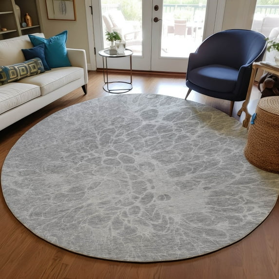 Addison Rugs Chantille Indoor/Outdoor Transitional Modern Silver Washable Round Rug, 8' x 8'