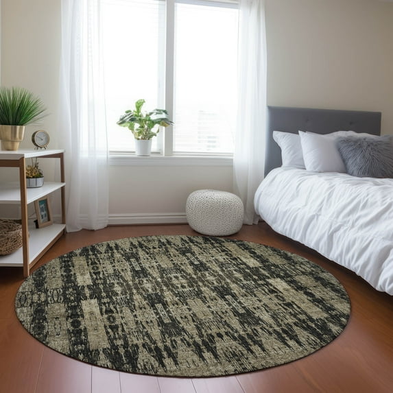 Addison Rugs Chantille Indoor/Outdoor Transitional Moroccan Black Washable Round Rug, 8' x 8'