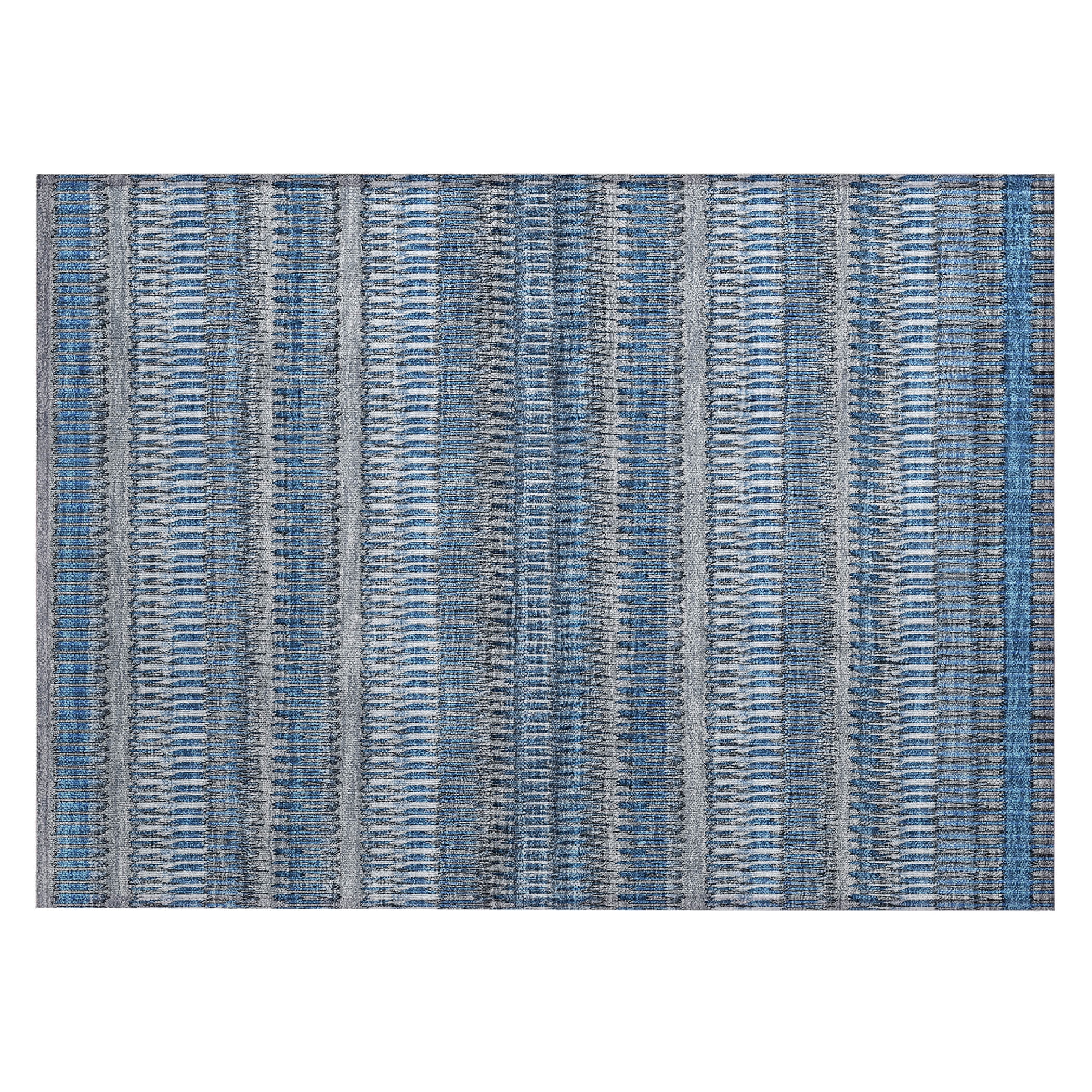 Blue and Gray Rectangular Machine Washable Synthetic Rug