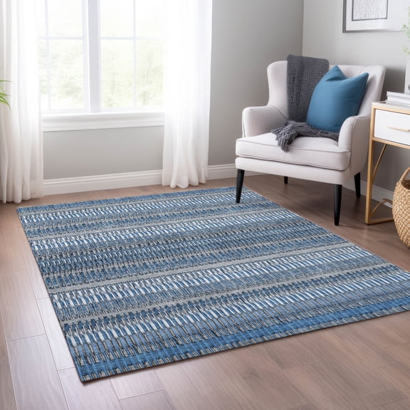 Addison Rugs Chantille Indoor/Outdoor Transitional Stripes Blue Washable Rectangle Rug, 2'6" x 3'10"