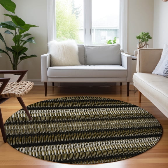 Addison Rugs Chantille Indoor/Outdoor Transitional Stripes Brown Washable Round Rug, 8' x 8'