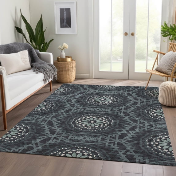 Addison Rugs Chantille Indoor/Outdoor Transitional Circles Charcoal Washable Rectangle Rug, 3' x 5'