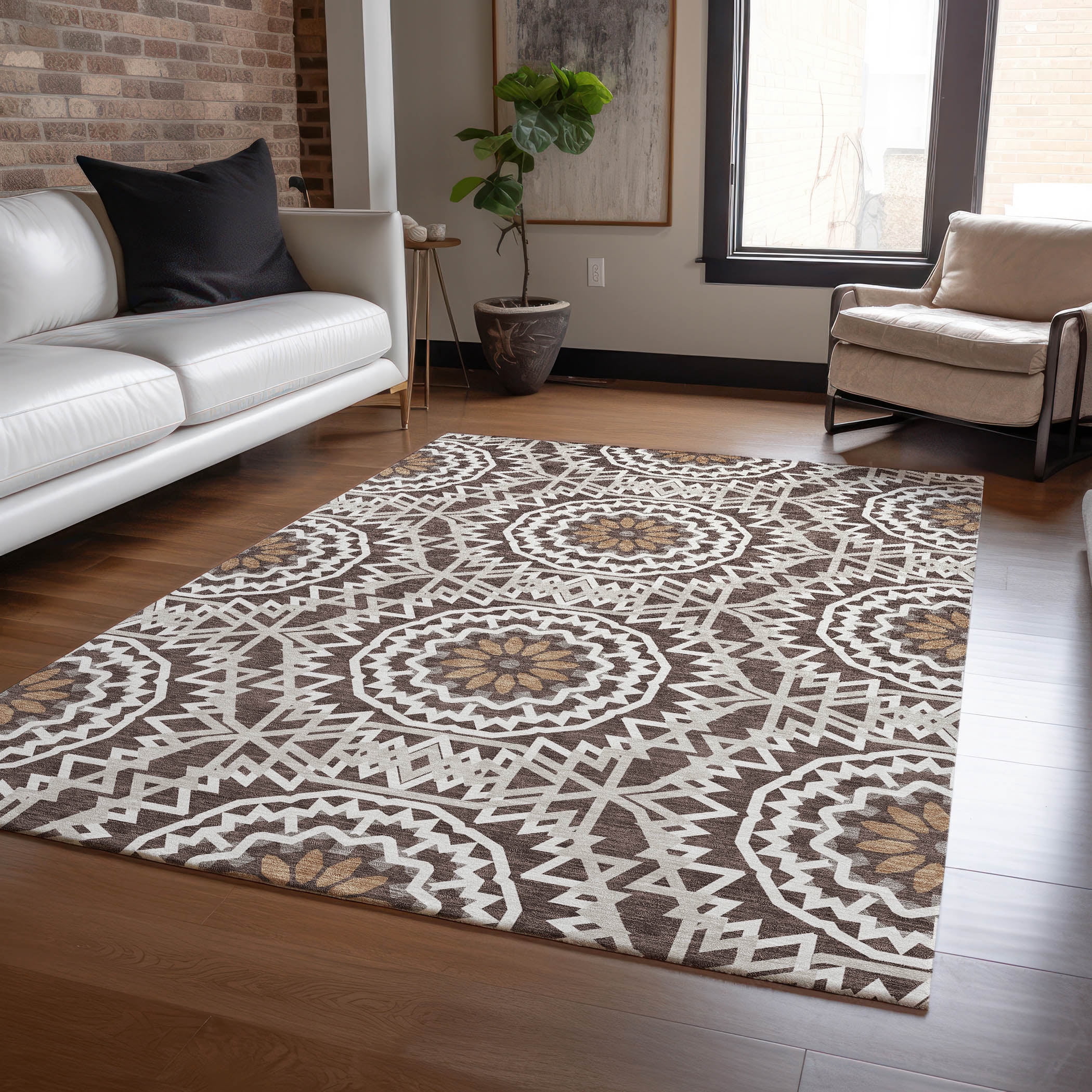 Addison Rugs Chantille Indoor/Outdoor Transitional Circles Chocolate ...