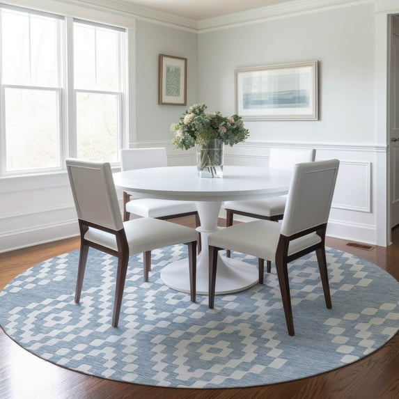 Addison Rugs Chantille Indoor/Outdoor Transitional Diamonds Denim Washable Round Rug, 8' x 8'