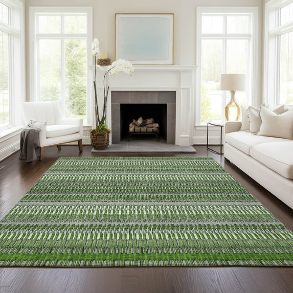 Addison Rugs Chantille Indoor/Outdoor Transitional Stripes Green Washable Rectangle Rug, 10' x 14'