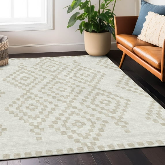 Addison Rugs Chantille Indoor/Outdoor Transitional Diamonds Ivory Washable Rectangle Rug, 5' x 7'6"
