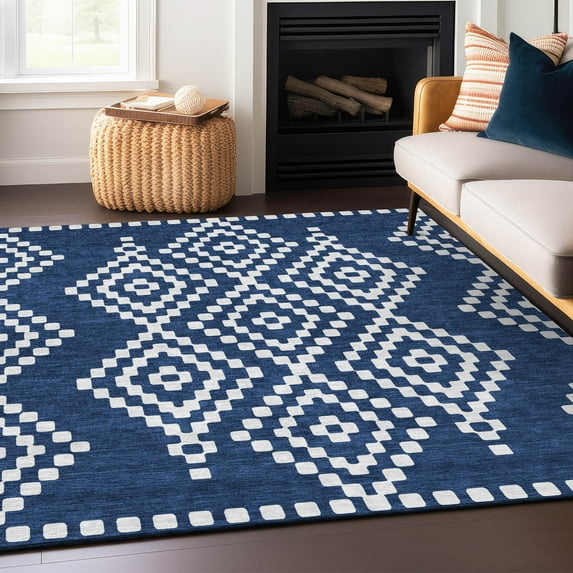 Addison Rugs Chantille Indoor/Outdoor Transitional Diamonds Navy Washable Rectangle Rug, 10' x 14'