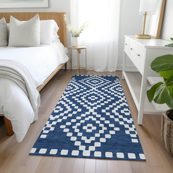 Addison Rugs Chantille Indoor/Outdoor Transitional Diamonds Navy Washable Runner Rug, 2'3" x 7'6"