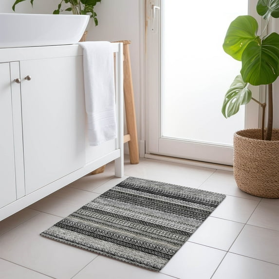 Addison Rugs Chantille Indoor/Outdoor Transitional Stripes Black Washable Rectangle Rug, 1'8" x 2'6"