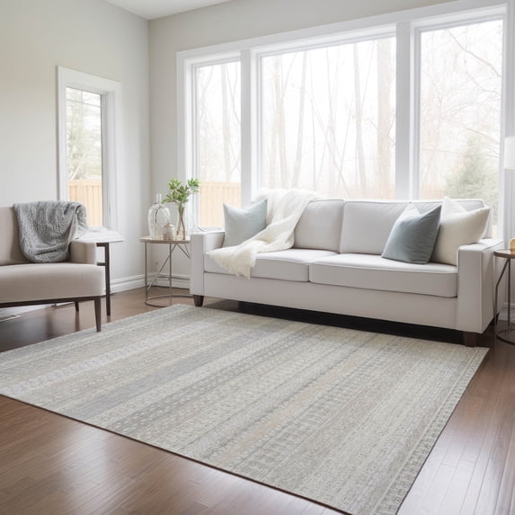 Addison Rugs Chantille Indoor/Outdoor Transitional Stripes Ivory Washable Rectangle Rug, 5' x 7'6"