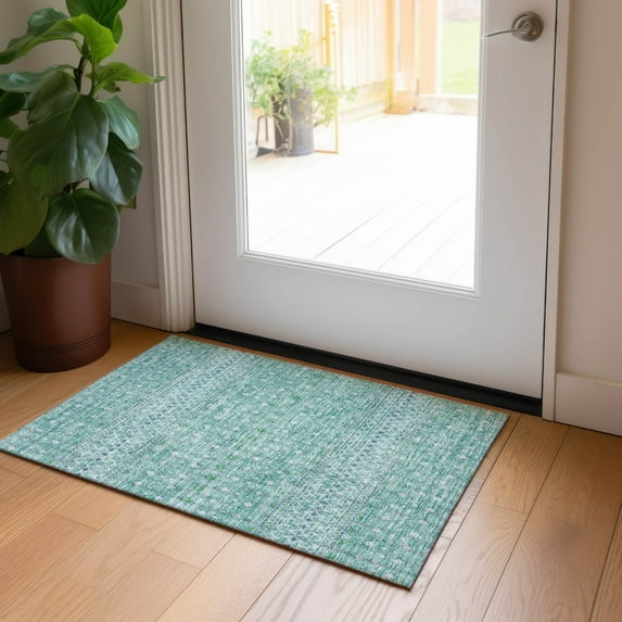 Addison Rugs Chantille Indoor/Outdoor Transitional Boho Aqua Washable Rectangle Rug, 1'8" x 2'6"