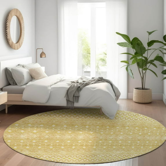 Addison Rugs Chantille Indoor/Outdoor Transitional Boho Gold Washable Round Rug, 8' x 8'