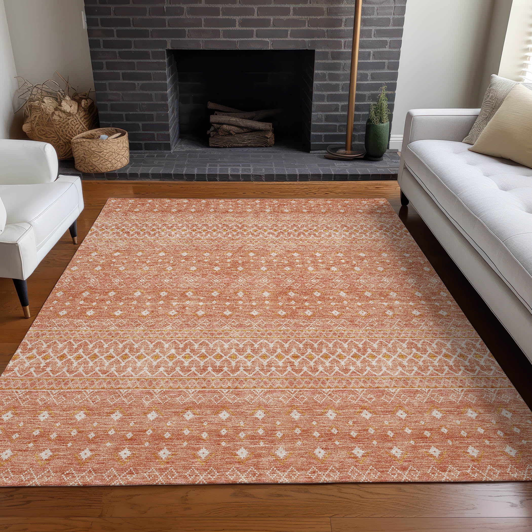 Addison Rugs Chantille Indoor/Outdoor Transitional Boho Salmon Washable ...