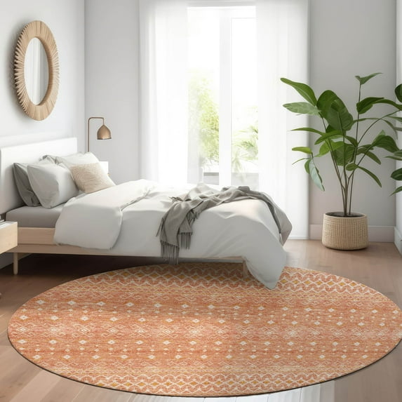 Addison Rugs Chantille Indoor/Outdoor Transitional Boho Salmon Washable Round Rug, 8' x 8'