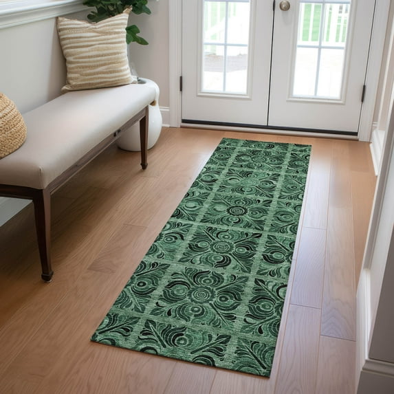 Addison Rugs Chantille Indoor/Outdoor Transitional Medallions Green Washable Runner Rug, 2'3" x 7'6"