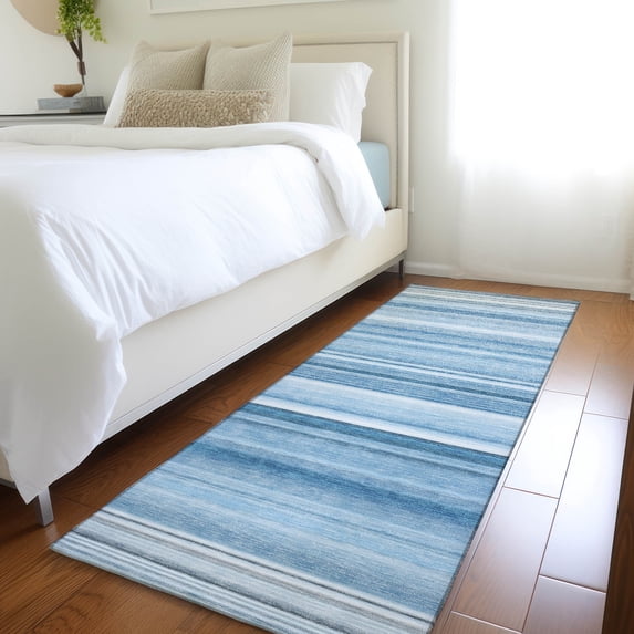Addison Rugs Chantille Indoor/Outdoor Transitional Stripes Blue Washable Runner Rug, 2'3" x 7'6"