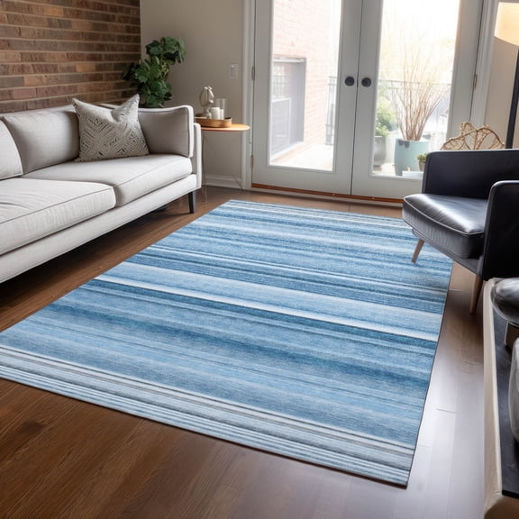 Addison Rugs Chantille Indoor/Outdoor Transitional Stripes Blue Washable Rectangle Rug, 2'6" x 3'10"