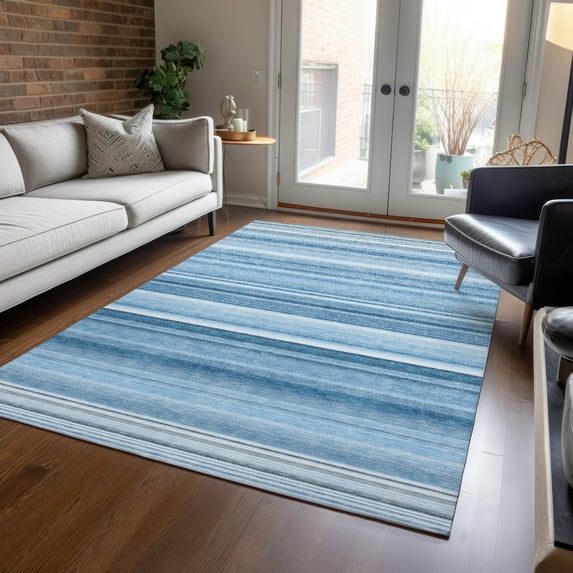 Addison Rugs Chantille Indoor/Outdoor Transitional Stripes Blue Washable Rectangle Rug, 5' x 7'6"