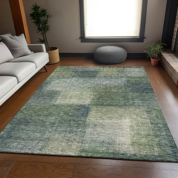 Addison Rugs Chantille Indoor/Outdoor Transitional Squares Olive Washable Rectangle Rug, 5' x 7'6"