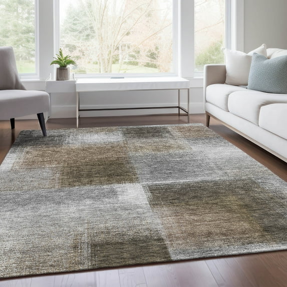 Addison Rugs Chantille Indoor/Outdoor Transitional Squares Silver Washable Rectangle Rug, 8' x 10'
