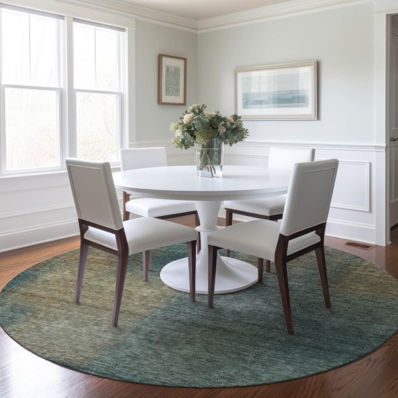 Addison Rugs Chantille Indoor/Outdoor Transitional Squares Teal Washable Round Rug, 8' x 8'