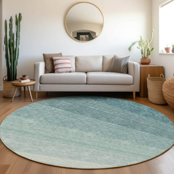Addison Rugs Chantille Indoor/Outdoor Transitional Ombre Teal Washable Round Rug, 8' x 8'
