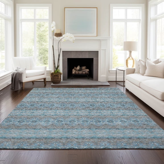 Addison Rugs Chantille Indoor/Outdoor Transitional Bohemian Teal Washable Rectangle Rug, 8' x 10'