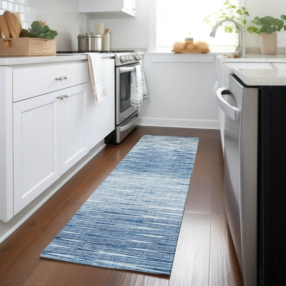 Addison Rugs Chantille Indoor/Outdoor Transitional Lines Blue Washable Runner Rug, 2'3" x 7'6"