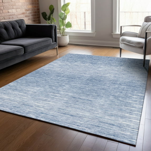 Addison Rugs Chantille Indoor/Outdoor Transitional Lines Denim Washable Rectangle Rug, 10' x 14'