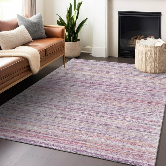 Addison Rugs Chantille Indoor/Outdoor Transitional Stripes Mauve Washable Rectangle Rug, 5' x 7'6"