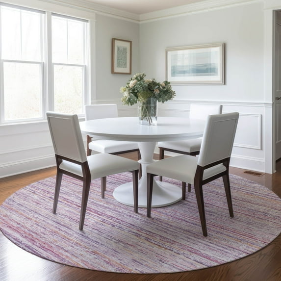Addison Rugs Chantille Indoor/Outdoor Transitional Stripes Mauve Washable Round Rug, 8' x 8'