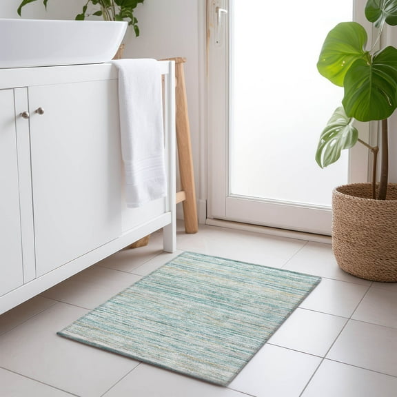 Addison Rugs Chantille Indoor/Outdoor Transitional Stripes Teal Washable Rectangle Rug, 1'8" x 2'6"