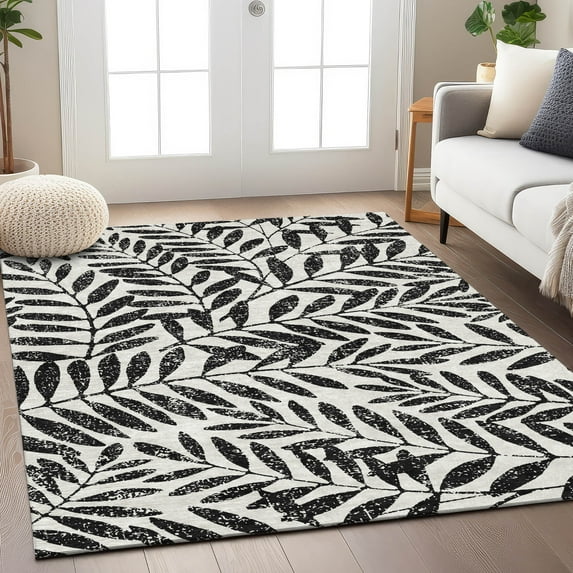 Addison Rugs Chantille Indoor/Outdoor Transitional Floral Black Washable Rectangle Rug, 9' x 12'