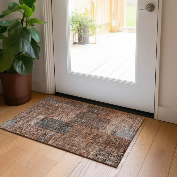 Addison Rugs Chantille Indoor/Outdoor Transitional Patchwork Terracotta Washable Rectangle Rug, 1'8" x 2'6"