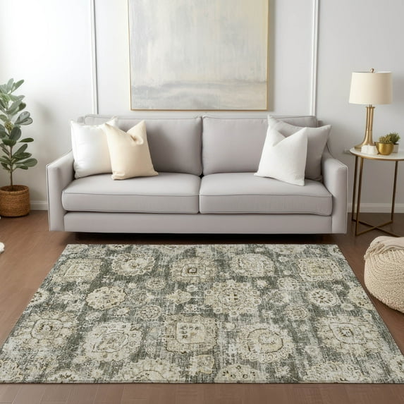 Addison Rugs Chantille Indoor/Outdoor Transitional Floral Taupe Washable Rectangle Rug, 8' x 10'