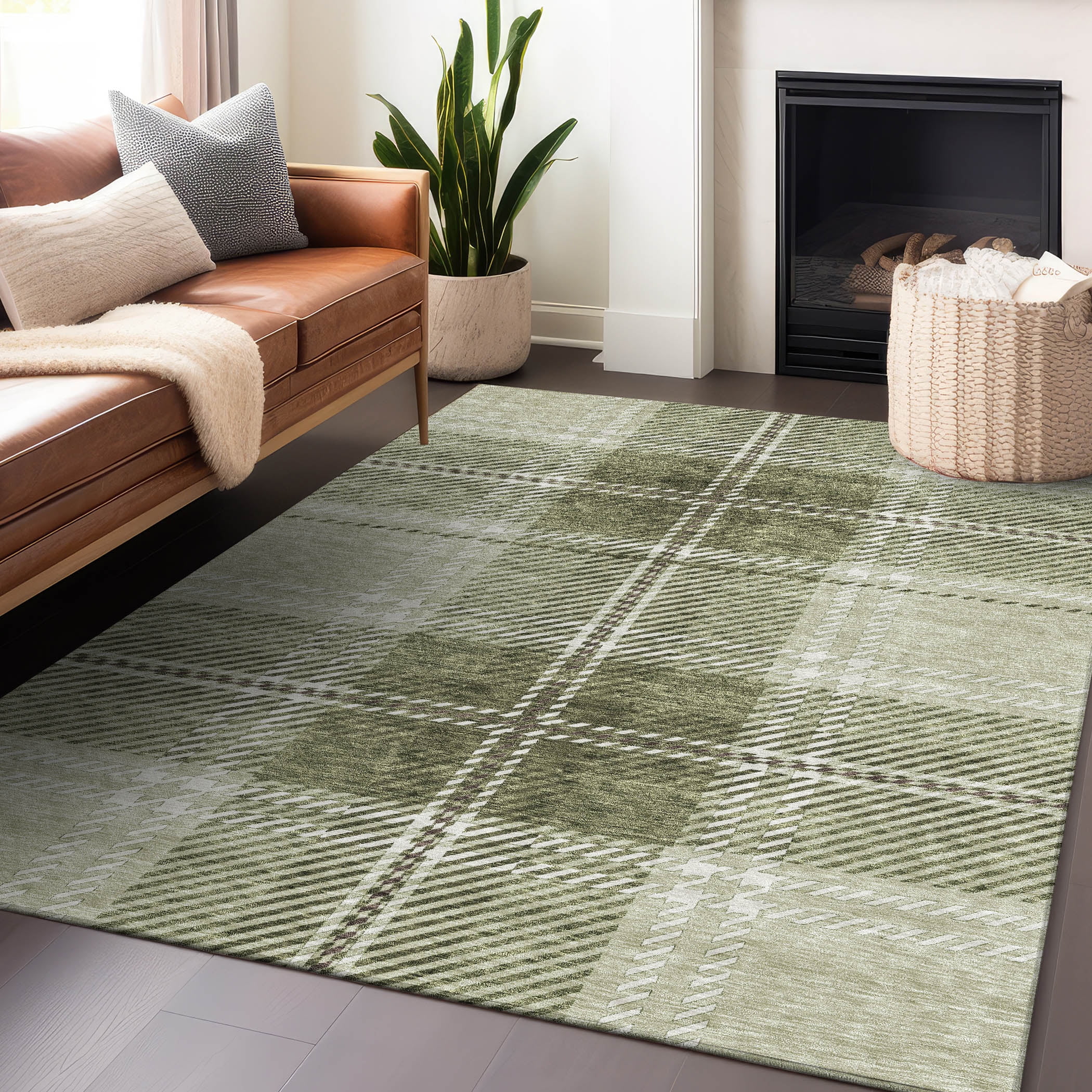 Addison Rugs Chantille Indoor/Outdoor Transitional Plaid Aloe Washable Rectangle Rug, 5' x 7'6"