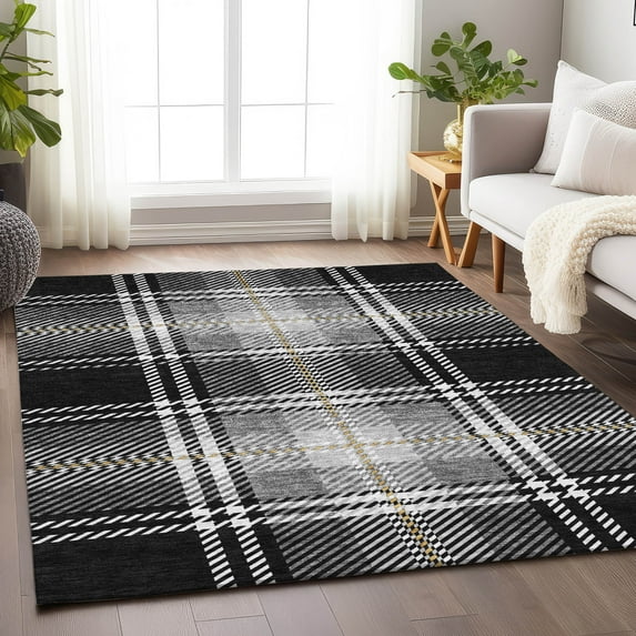 Addison Rugs Chantille Indoor/Outdoor Transitional Plaid Black Washable Rectangle Rug, 3' x 5'