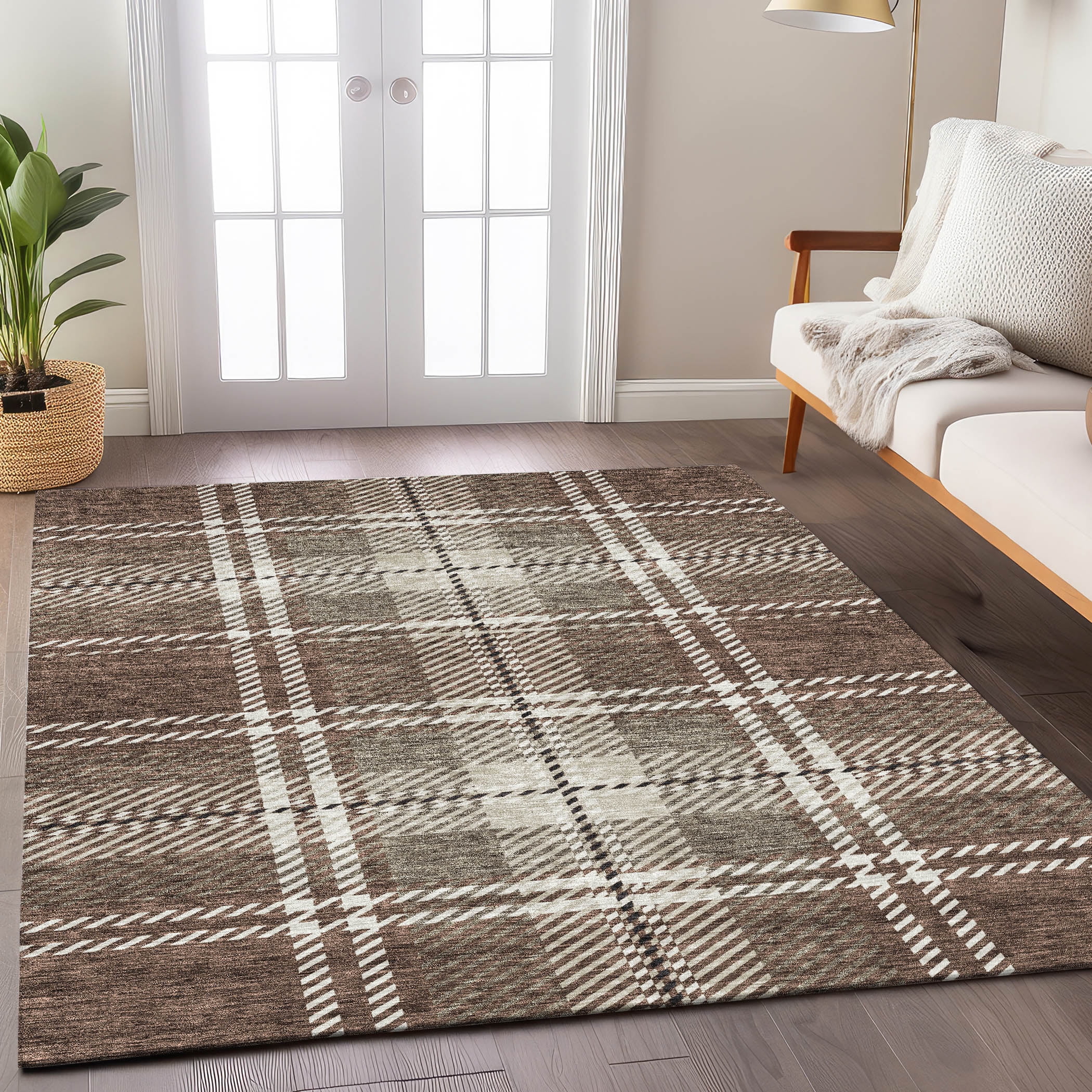 Addison Rugs Chantille Indoor/Outdoor Transitional Plaid Brown Washable Rectangle Rug, 10' x 14'