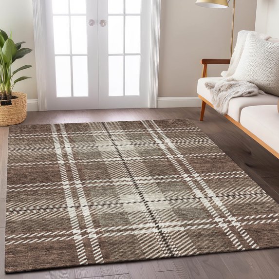 Addison Rugs Chantille Indoor/Outdoor Transitional Plaid Brown Washable Rectangle Rug, 10' x 14'
