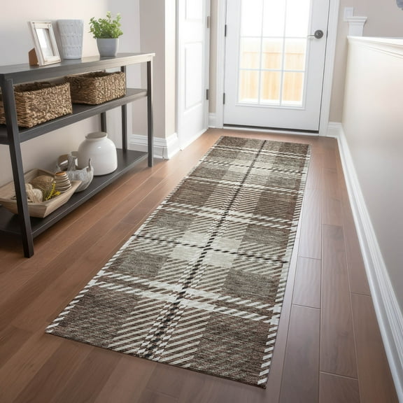 Addison Rugs Chantille Indoor/Outdoor Transitional Plaid Brown Washable Runner Rug, 2'3" x 7'6"