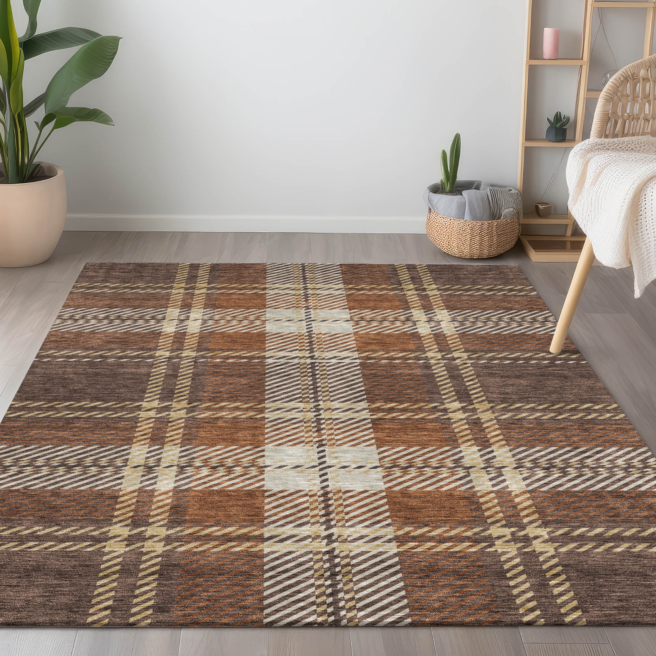 Addison Rugs Chantille Indoor/Outdoor Transitional Plaid Chocolate ...