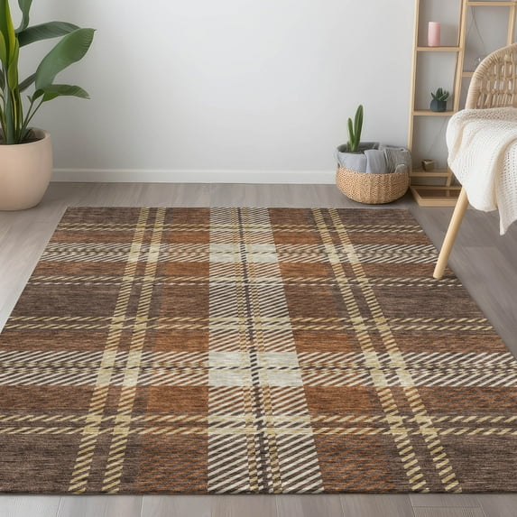 Addison Rugs Chantille Indoor/Outdoor Transitional Plaid Chocolate Washable Rectangle Rug, 3' x 5'