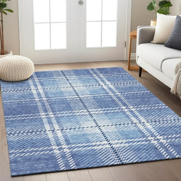 Addison Rugs Chantille Indoor/Outdoor Transitional Plaid Denim Washable Rectangle Rug, 5' x 7'6"