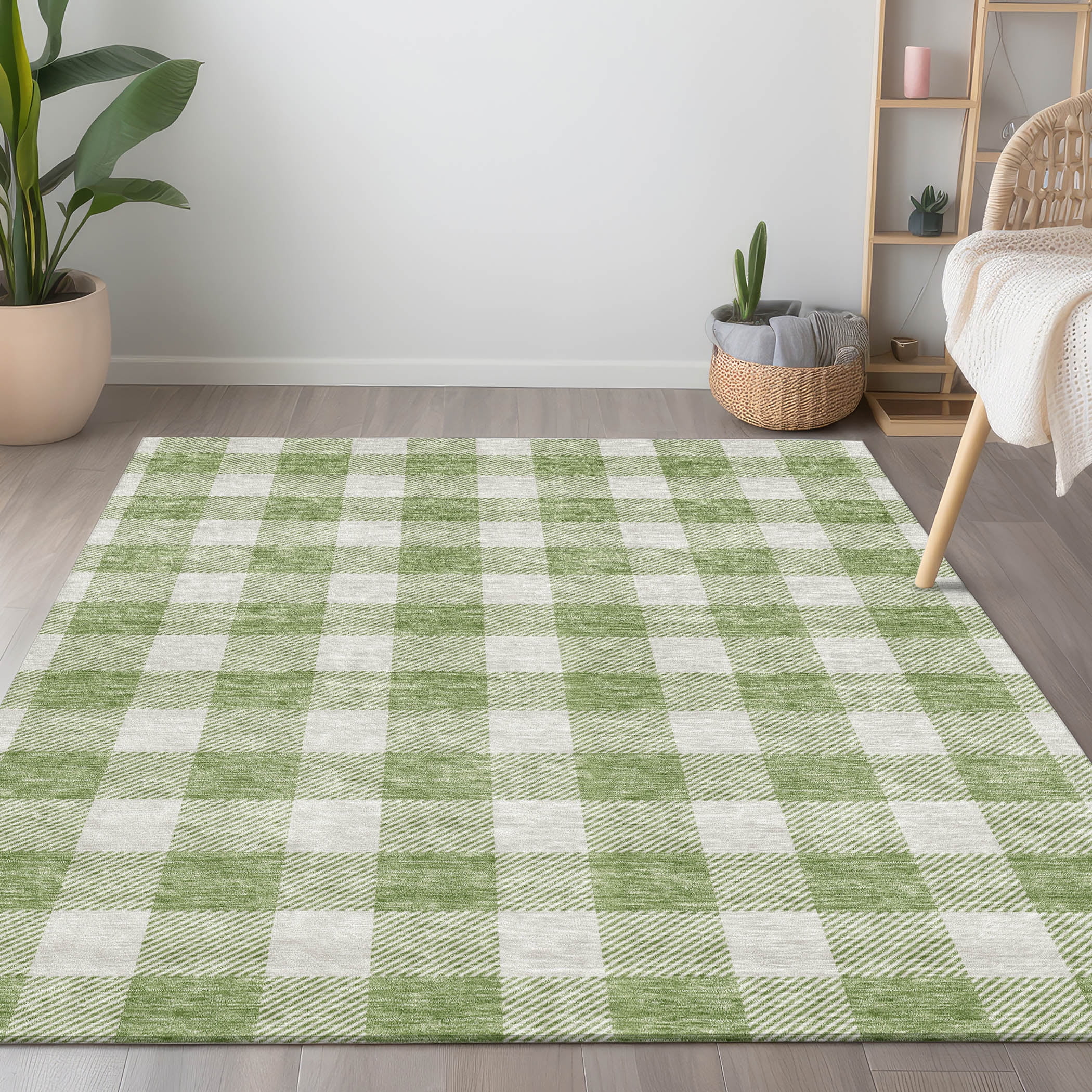 Addison Rugs Chantille Indoor/Outdoor Transitional Plaid Aloe Washable Rectangle Rug, 10' x 14'