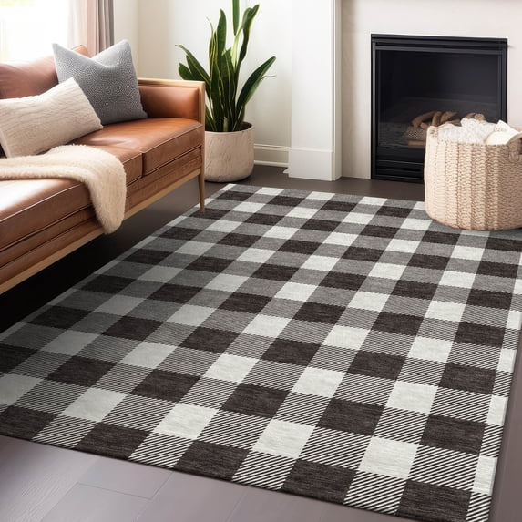 Addison Rugs Chantille Indoor/Outdoor Transitional Plaid Black Washable Rectangle Rug, 3' x 5'