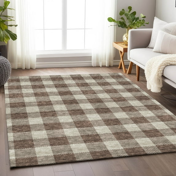 Addison Rugs Chantille Indoor/Outdoor Transitional Plaid Brown Washable Rectangle Rug, 10' x 14'