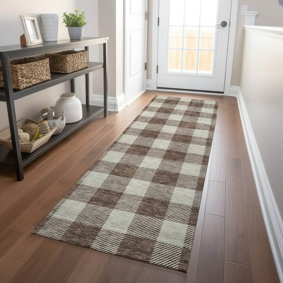 Addison Rugs Chantille Indoor/Outdoor Transitional Plaid Brown Washable Runner Rug, 2'3" x 7'6"