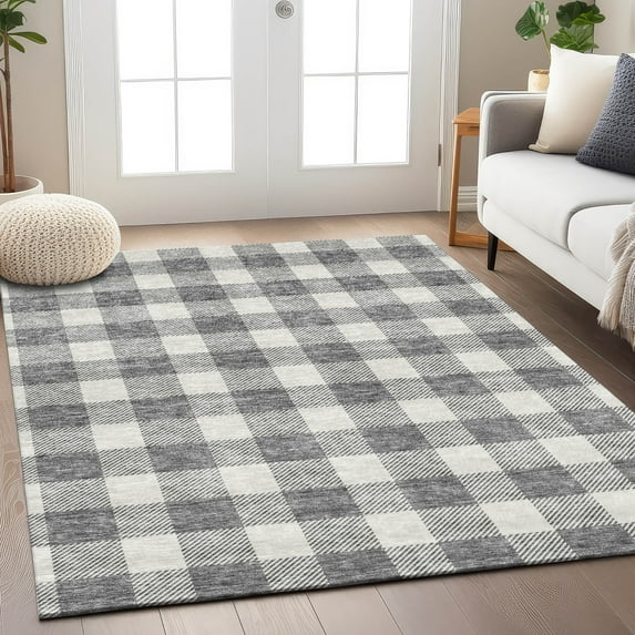 Addison Rugs Chantille Indoor/Outdoor Transitional Plaid Gray Washable Rectangle Rug, 8' x 10'