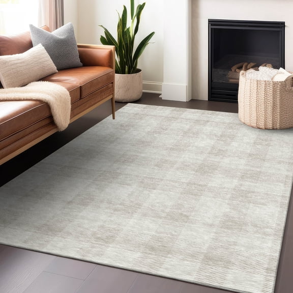 Addison Rugs Chantille Indoor/Outdoor Transitional Plaid Ivory Washable Rectangle Rug, 5' x 7'6"